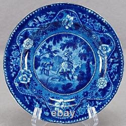 Meeting of Don Quixote & Sancho Panza Dark Blue Transferware 6 3/4 Inch Plate