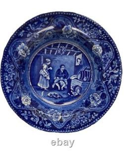 Meeting of Don Quixote and Sancho Panza Dark Blue Transferware 6 3/4 Inch Plate