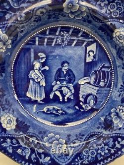 Meeting of Don Quixote and Sancho Panza Dark Blue Transferware 6 3/4 Inch Plate