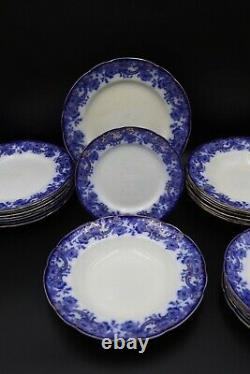 Melrose Flow Blue Scroll Edge Dinner Plate Set By (royal) Doulton Burslem 1898