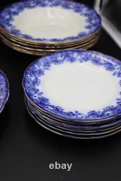 Melrose Flow Blue Scroll Edge Dinner Plate Set By (royal) Doulton Burslem 1898