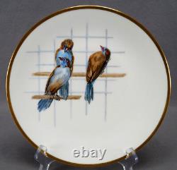 Minton Hand Painted 3 Blue Waxbill Birds & Gold 9 5/8 Inch Dinner Plate C. 1888