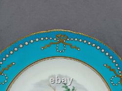 Minton Hand Painted Robin Bird White Jewelled Turquoise & Gold Ribbon Plate
