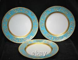 Minton Set Of 8 Turquoise & Raised Gilt Encrusted Dinner Plates