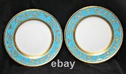 Minton Set Of 8 Turquoise & Raised Gilt Encrusted Dinner Plates