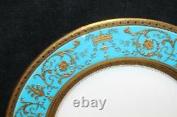 Minton Set Of 8 Turquoise & Raised Gilt Encrusted Dinner Plates