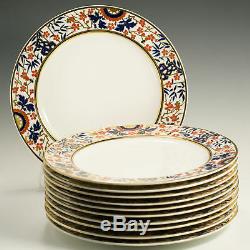 Mintons 11 Antique China Dinner Plates G6386 Cobalt Blue Red Gold Made England