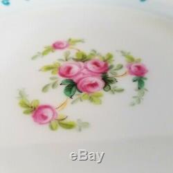 Mintons Dinner Plates Set of 9 Hand Decorated H1751 Pink Roses Blue Bows Rare