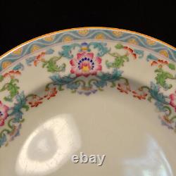 Mintons Set 4 Dinner Plates 10 1/4 RN#566884 Floral Hand Painted Pink Blue 1910