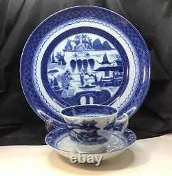 Mottahedeh Vista Alegre Blue Canton Dinner Plate Cup & Saucer (8) Sets Pristine