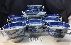 Mottahedeh Vista Alegre Blue Canton Dinner Plate Cup & Saucer (8) Sets Pristine