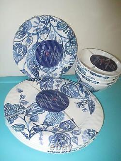 NEW Cynthia Rowley MELAMINE DINNER SALAD Plate 12 Set BOWL Blue White Floral