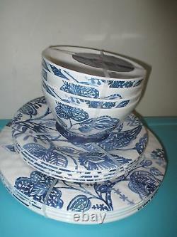 NEW Cynthia Rowley MELAMINE DINNER SALAD Plate 12 Set BOWL Blue White Floral