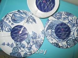 NEW Cynthia Rowley MELAMINE DINNER SALAD Plate 12 Set BOWL Blue White Floral