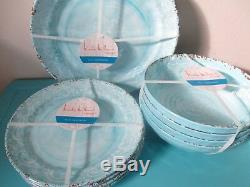 NEW Nicole Miller MELAMINE Salad Dinner Bowl Plate Set 12 Round Tableware Blue