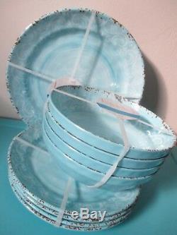 NEW Nicole Miller MELAMINE Salad Dinner Bowl Plate Set 12 Round Tableware Blue