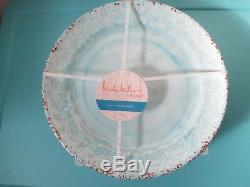 NEW Nicole Miller MELAMINE Salad Dinner Bowl Plate Set 12 Round Tableware Blue