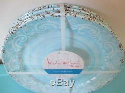 NEW Nicole Miller MELAMINE Salad Dinner Bowl Plate Set 12 Round Tableware Blue