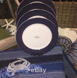 NEW Set Of (4) Kate Spade RUTHERFORD CIRCLE NAVY BLUE 11.5 Dinner Plates NWT