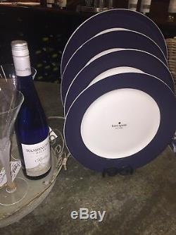 NEW Set Of (4) Kate Spade RUTHERFORD CIRCLE NAVY BLUE 11.5 Dinner Plates NWT