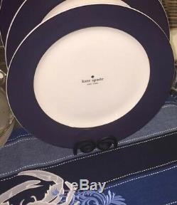 NEW Set Of (4) Kate Spade RUTHERFORD CIRCLE NAVY BLUE 11.5 Dinner Plates NWT