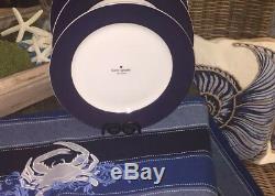 NEW Set Of (4) Kate Spade RUTHERFORD CIRCLE NAVY BLUE 11.5 Dinner Plates NWT