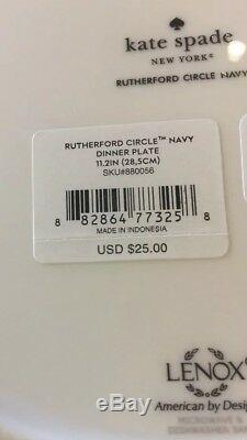NEW Set Of (4) Kate Spade RUTHERFORD CIRCLE NAVY BLUE 11.5 Dinner Plates NWT