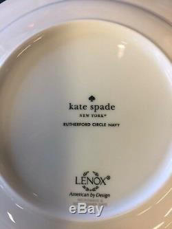 NEW Set Of (4) Kate Spade RUTHERFORD CIRCLE NAVY BLUE 11.5 Dinner Plates NWT