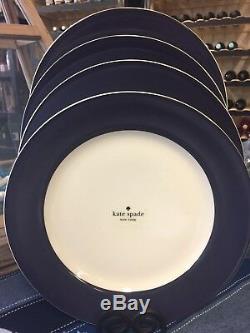 NEW Set Of (4) Kate Spade RUTHERFORD CIRCLE NAVY BLUE 11.5 Dinner Plates NWT