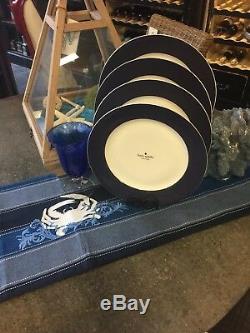 NEW Set Of (4) Kate Spade RUTHERFORD CIRCLE NAVY BLUE 11.5 Dinner Plates NWT