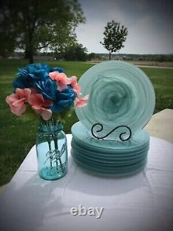 NEW Set Of 4 Pier 1 ALABASTER 11 Glass Dinner Plate Aqua Blue Swirls