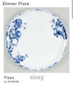 NEW Set Of 5 Dinner Plates Mikasa Pippa White Bone China Blue Floral Roses 11