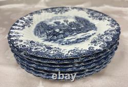 NEW-Set of 33 PCS- Johnson Brothers- Coaching Scene- Blue Dinner Set-England