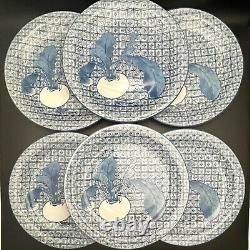 Nabeshima Porcelain Garlic 6pc Dinner Plate Set Circa 1940s Japan 11 Diameter