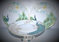 New 222 Fifth Peacock Garden Dessert Cake Stand Lakshmi Dinner Plate Platter 3pc