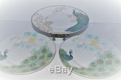 New 222 Fifth Peacock Garden Dessert Cake Stand Lakshmi Dinner Plate Platter 3pc