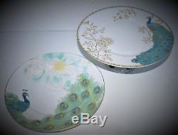 New 222 Fifth Peacock Garden Dessert Cake Stand Lakshmi Dinner Plate Platter 3pc