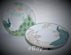 New 222 Fifth Peacock Garden Dessert Cake Stand Lakshmi Dinner Plate Platter 3pc