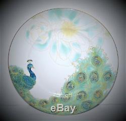 New 222 Fifth Peacock Garden Dessert Cake Stand Lakshmi Dinner Plate Platter 3pc