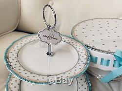 New Grace Teaware Turquoise Polka Dots Cake Dessert Stand Lunch Dinner Plates