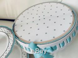 New Grace Teaware Turquoise Polka Dots Cake Dessert Stand Lunch Dinner Plates
