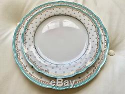 New Grace Teaware Turquoise Polka Dots Cake Dessert Stand Lunch Dinner Plates