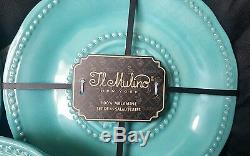 New IL Mulino 12 pc Melamine Dinner Salad Plate Bowl Aqua Blue Set Hob Nail