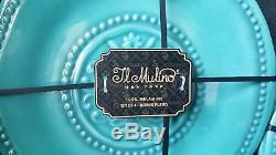 New IL Mulino 12 pc Melamine Dinner Salad Plate Bowl Aqua Blue Set Hob Nail