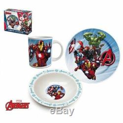 New Marvel Avengers 3pc Blue Kids Ceramic Bowl Plate Mug Dinner Or Lunch Set