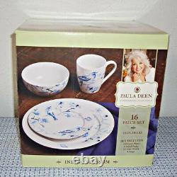 New Paula Deen Indigo Blossom 16-piece Stoneware Dinnerware Set