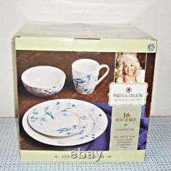 New Paula Deen Indigo Blossom 16-piece Stoneware Dinnerware Set