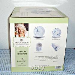 New Paula Deen Indigo Blossom 16-piece Stoneware Dinnerware Set