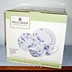 New Paula Deen Indigo Blossom 16-piece Stoneware Dinnerware Set