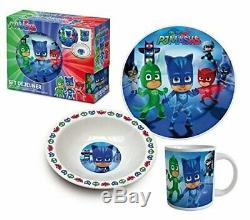 New Pj Masks 3 Piece Blue Kids Ceramic Bowl Plate & Mug Dinner Or Lunch Set